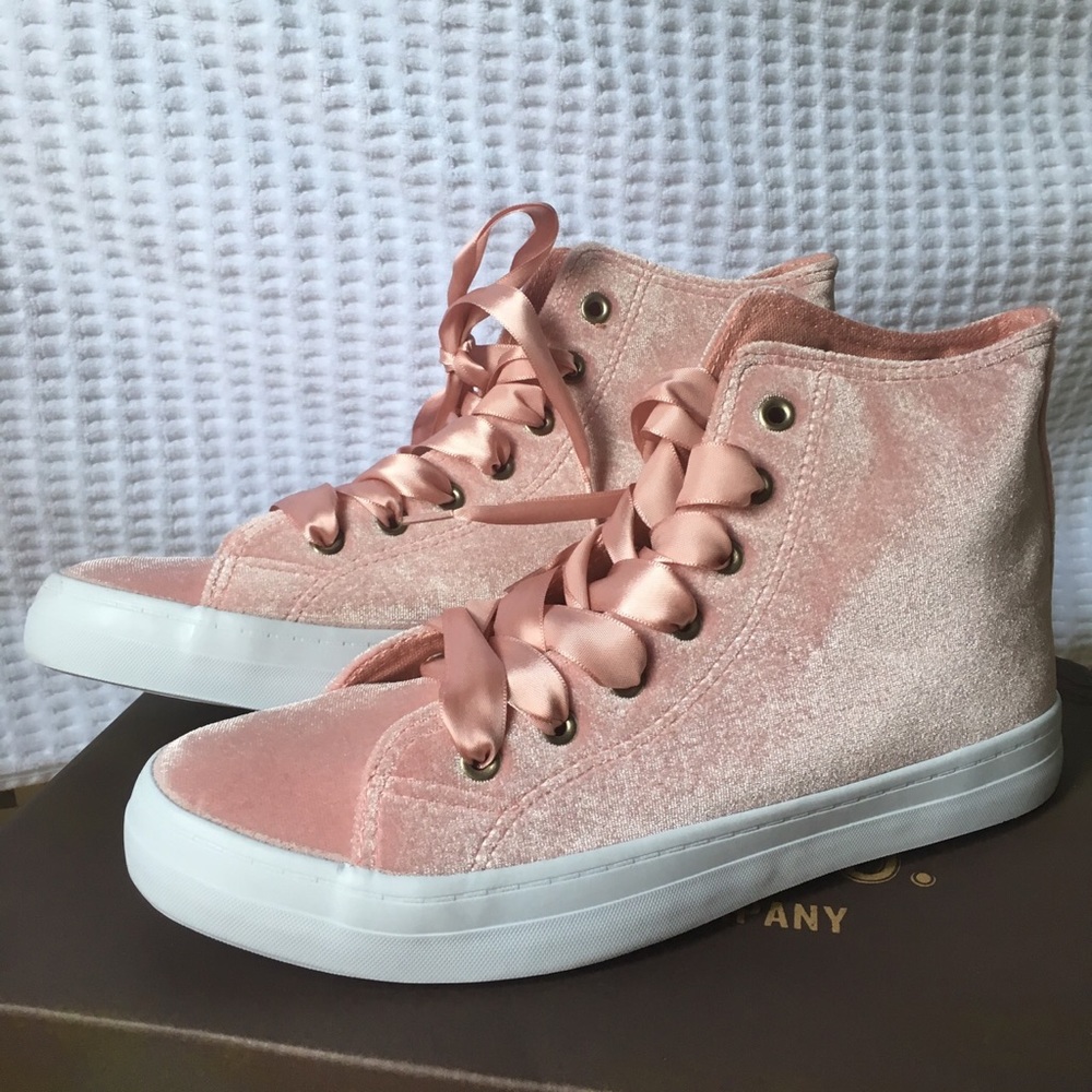 Baby Pink Velvet High-Top Tennis Shoes